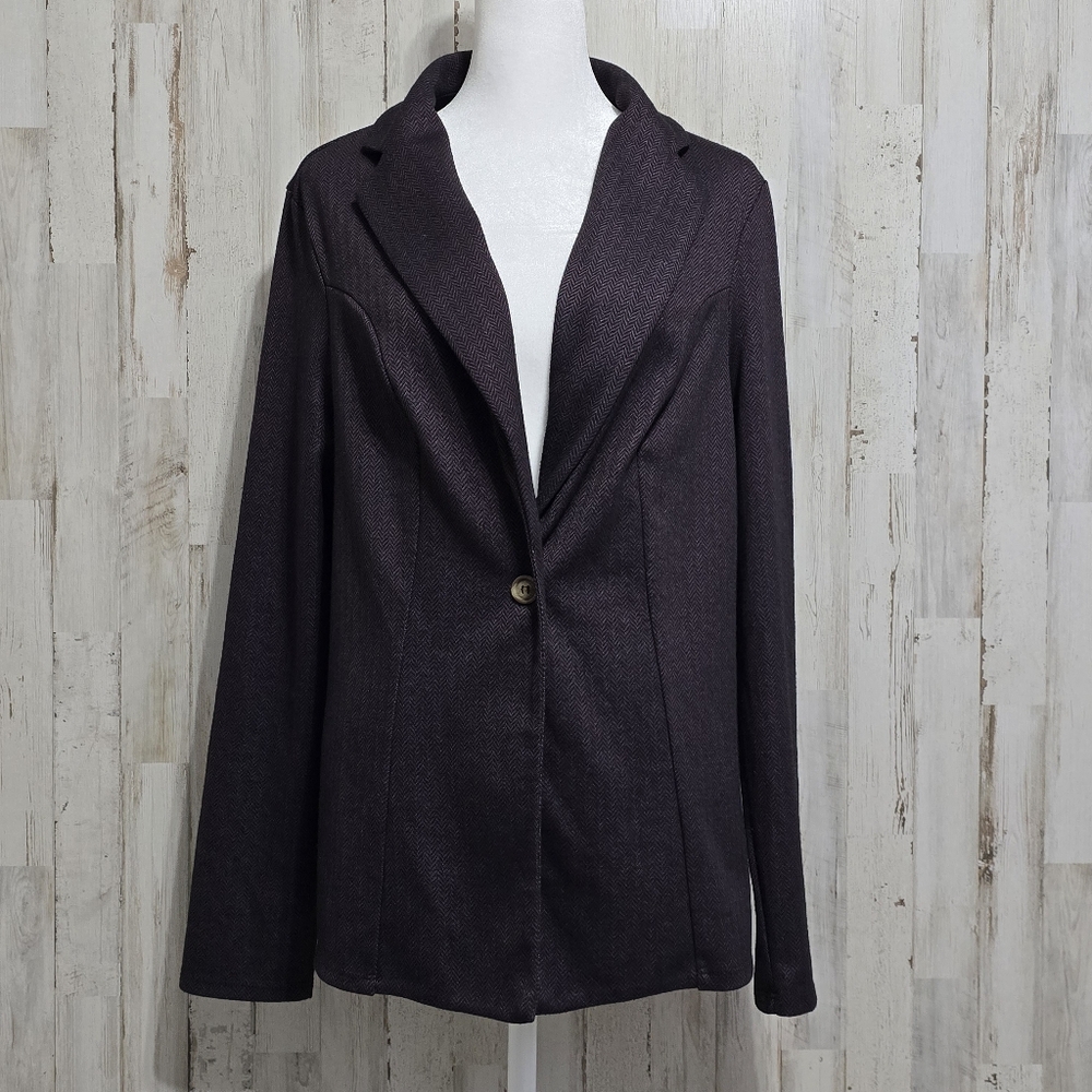Piphany Dark Plum Herringbone Single Button Knit Blazer Size Large